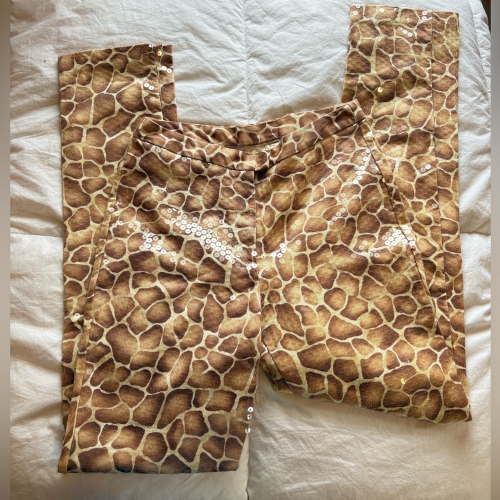 Cache Brown Giraffe-Print Sequin pants